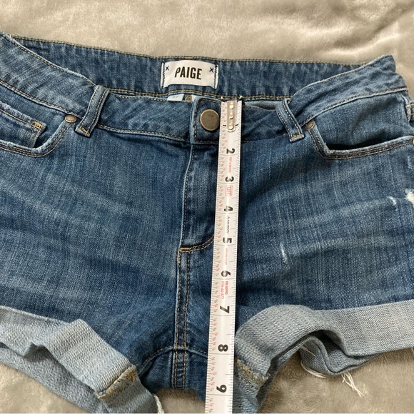 PAIGE Anthropologie Women’s Jean Shorts Sz 27 Cuffed Blue Distressed 5 Pockets - Picture 13 of 16